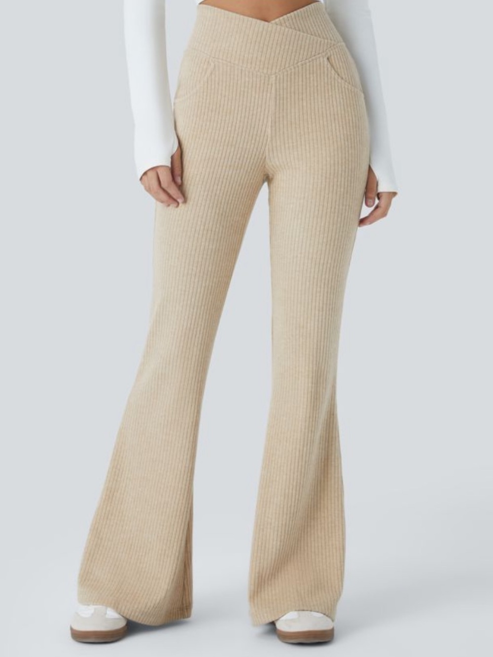 HALARA Ribbed Knit Crossover High Waisted Flare Women’s Legging Size Small NWT
